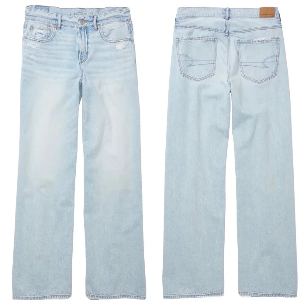 NWT American Eagle Womens 18R AE Low Rise Skater Jean Baggy Wide Leg Light Wash - Picture 2 of 8
